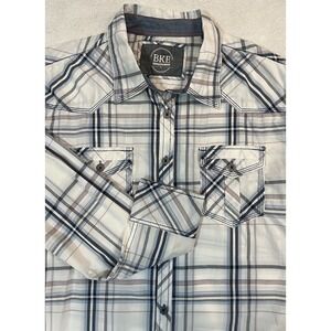 BKE Shirt Mens XL Standard Fit Plaid Long Sleeve Western Flap Pockets Rodeo